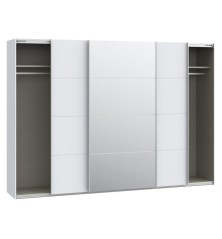 Armario tres puertas correderas W26 DE 300 cm  en Blanco mate y puerta central con espejo