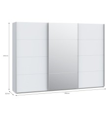 Armario tres puertas correderas W26 DE 300 cm  en Blanco mate y puerta central con espejo