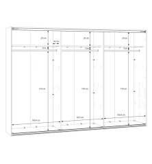 Armario tres puertas correderas W26 DE 300 cm  en Blanco mate y puerta central con espejo