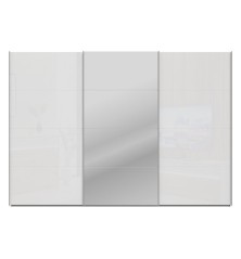 Armario tres puertas correderas W26 DE 300 cmen color Blanco Brillo cristal  y puerta central con Espejo
