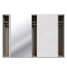 Armario tres puertas correderas W26 DE 300 cmen color Blanco Brillo cristal  y puerta central con Espejo