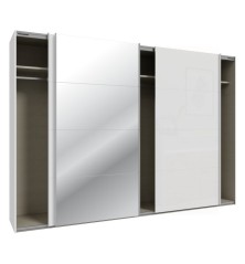 Armario tres puertas correderas W26 DE 300 cmen color Blanco Brillo cristal  y puerta central con Espejo