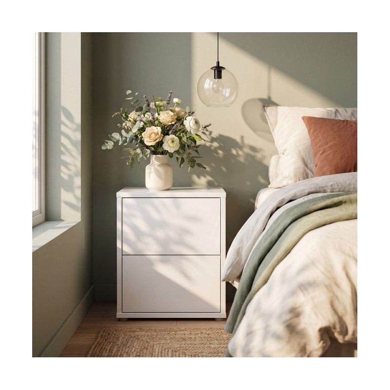 Mesita W26 2 cajones en color Blanco brillo cristal