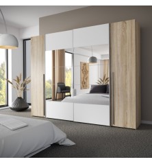 Armario Modelo Rio 270x210 Puertas Correderas y Batientes Sonoma -Blanco con espejo