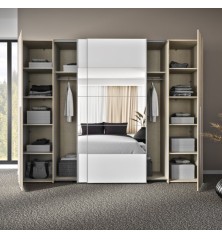 Armario Modelo Rio 270x210 Puertas Correderas y Batientes Sonoma -Blanco con espejo en 2 puertas correderas