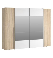 Armario Modelo Rio 270x210 Puertas Correderas y Batientes Sonoma -Blanco con espejo