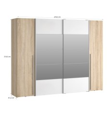 Armario Modelo Rio 270x210 Puertas Correderas y Batientes Sonoma -Blanco con espejo