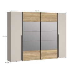 Armario Modelo Rio 270x210 Puertas Correderas y Batientes Sand- Mauvella  con espejo