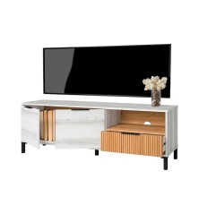 Mueble de TV Tokio en Color Blanco Albo y Roble Rayado con 2 Puertas 1 Cajón 136 cm