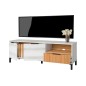 Mueble de TV Tokio  en Color Blanco Albo y Roble Rayado con 2 Puertas 1 Cajón 136 cm