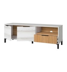 Mueble de TV Tokio en Color Blanco Albo y Roble Rayado con 2 Puertas 1 Cajón 136 cm