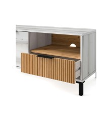 Mueble de TV Tokio  en Color Blanco Albo y Roble Rayado con 2 Puertas 1 Cajón 136 cm