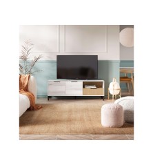 Mueble de TV Tokio  en Color Blanco Albo y Roble Rayado con 2 Puertas 1 Cajón 136 cm