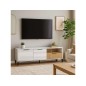 Mueble de TV Tokio  en Color Blanco Albo y Roble Rayado con 2 Puertas 1 Cajón 136 cm