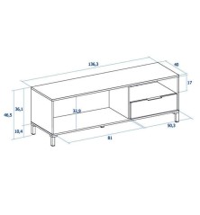 Mueble de TV Tokio  en Color Blanco Albo y Roble Rayado con 2 Puertas 1 Cajón 136 cm