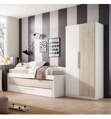 Compacto , cama desp, caj Estelle 212cm blaco mate /sahara