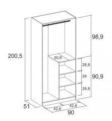 Armario 2 ptas Estelle 90x200cm blanco mate /sahara