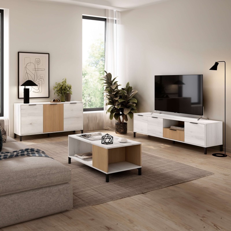 Composición salón completa Tokio Blanco albo /roble rayado