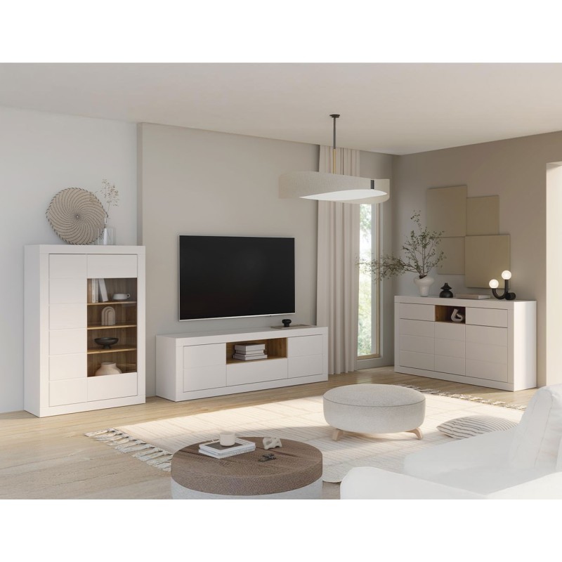 Composición salón L108 Blanco y Mauvella con aparador