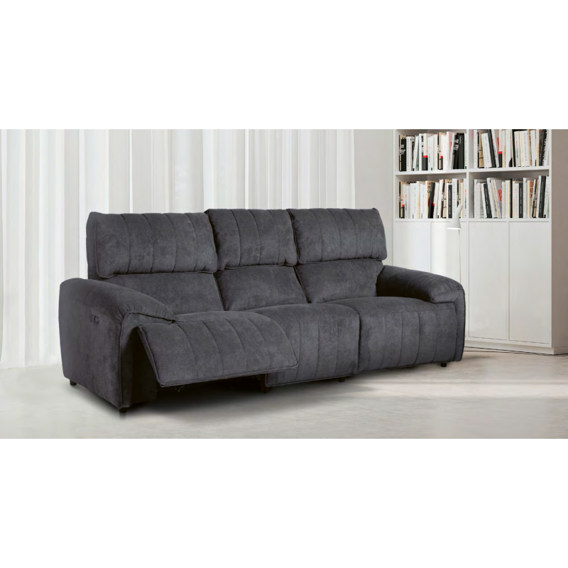 SOFA 3 PL. MOD. TRACA TELA C/ GRIS OSCURO RELAX ELECTRICO SOFA 3 PL. MOD. TRACA TELA C/ GRIS OSCURO RELAX ELECTRICO