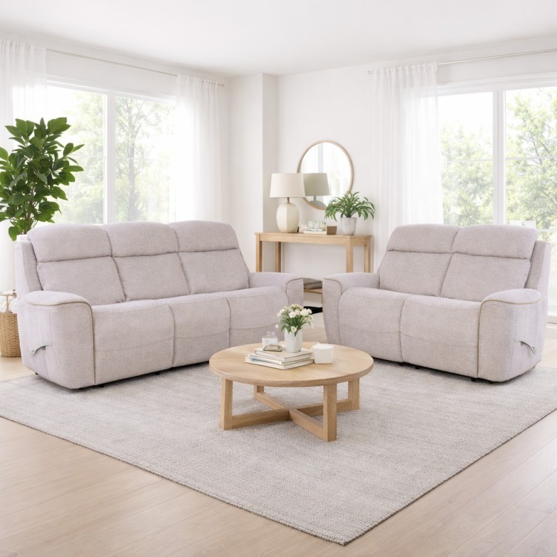 CONJUNTO 3+2 PL. MOD. CLOE TELA C/ BEIGE RELAX MANUAL