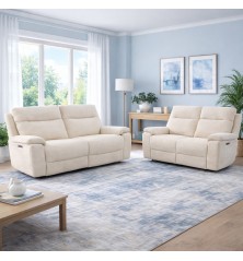 CONJUNTO  3 +2  PL. MOD. SONS TELA C/ GRIS CLARO Y BEIGE 2 RELAX ELECTRICOS - 1 MOTOR POR MODULO