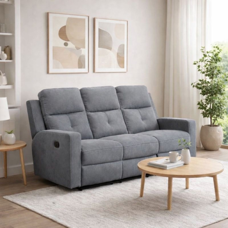 SOFA 3 PL. MOD. ENEKO RELAX MANUAL C/ MARRON OSCURO Y GRIS