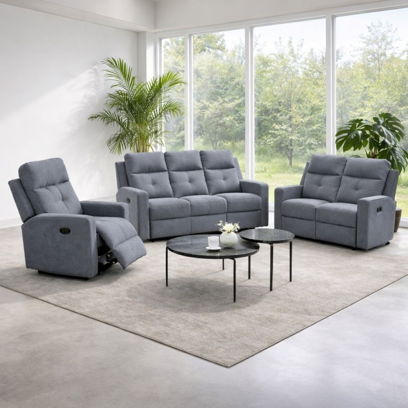 CONJUNTO  3 +2  PL. MOD. ENEKO RELAX MANUAL C/ MARRON OSCURO Y GRIS
