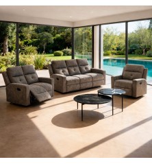 CONJUNTO  3 +2  PL. MOD. ENEKO RELAX MANUAL C/ MARRON OSCURO Y GRIS