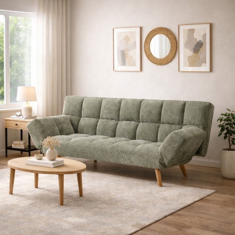 SOFA CAMA MOD. VERA TELA C/ GRIS Y VERDE