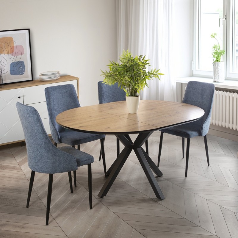 MESA COMEDOR EXTENSIBLE MOD. ALOWE  - PATAS C/ NEGRA  Y BLANCA 110/150*110*76 CM