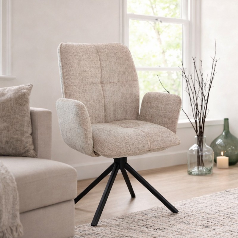 SILLA MOD. MILAN C/ BRAZOS TELA C/ BEIGE Y GRIS PATA NEGRA (GIRATORIA 180º) SE SIRVE EN CAJAS DE 4 UDS SILLA MOD. MILAN C/ BRAZOS TELA C/ BEIGE Y GRIS PATA NEGRA (GIRATORIA 180º) SE SIRVE EN CAJAS DE 4 UDS