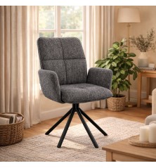 SILLA MOD. MILAN C/ BRAZOS TELA C/ BEIGE Y GRIS  PATA NEGRA (GIRATORIA 180º) SE SIRVE EN CAJAS DE 4 UDS