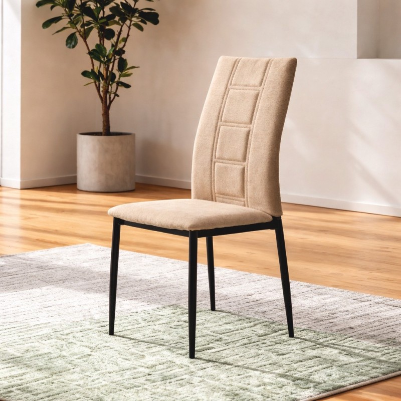 SILLA MOD. ROCIANA  PATA NEGRA TELA C/ MOSTAZA, GRIS OSCURO Y BEIG OSCURO.