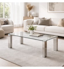 MESA DE CENTRO MODELO CORALINA DE CRISTAL Y CROMO