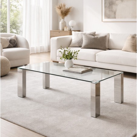 MESA DE CENTRO MODELO CORALINA DE CRISTAL Y CROMO