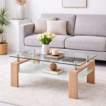 Mesa de centro Sendra cristal pata blanco o roble