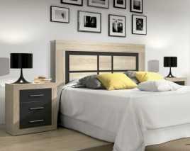 DORMITORIO OFERTA, COMPUESTO POR CABECERO Y DOS MESITAS,  EN COLORES CAMBRIAN BLANCO, CAMBRIAN GRAFITO Y BLANCO PINO ANDERSEN.
