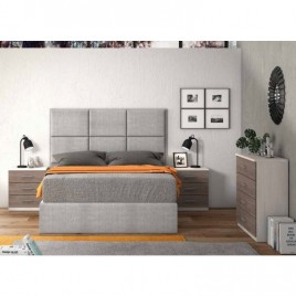 Dormitorio modelo monika, cabezal tapizado 14 pino andersen gris
