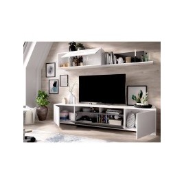 Mueble de salón modelo ken en color blanco brillo y grafito