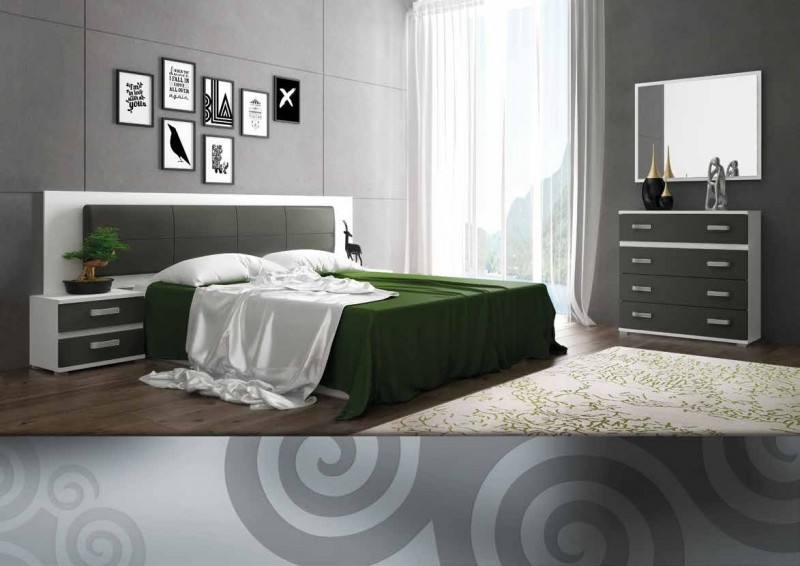 Dormitorio serie cabra 04 tapizado en pu grafito