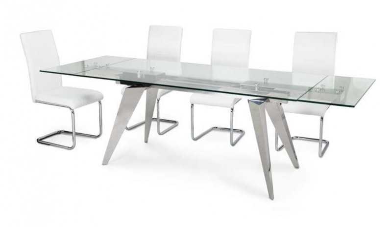 Mesa de comedor modelo amor omnia vincit cromada cristal templado 12 mm extensible Mesa de comedor modelo amor omnia vincit cromada cristal templado 12 mm extensible