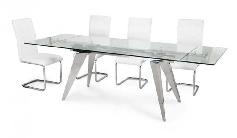 MESA COMEDOR CRISTAL TEMPLADO Y PATAS METALICAS MODELO ORINOCO