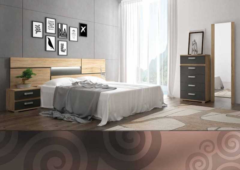 ▷ DORMITORIO CON CABECERO MADERA y mesitas bajas