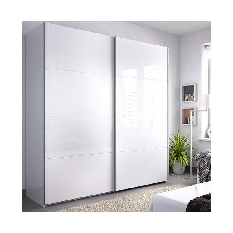 Armario con 2 Puertas Corredera Plus 120 Mueble Modelo Slide Natural y  Blanco Brillo.