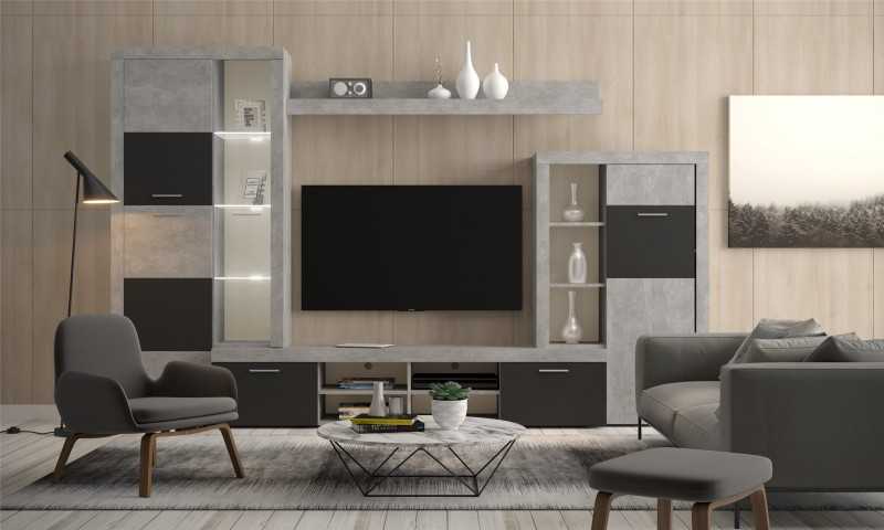 Pack salón moderno gris cemento y blanco 