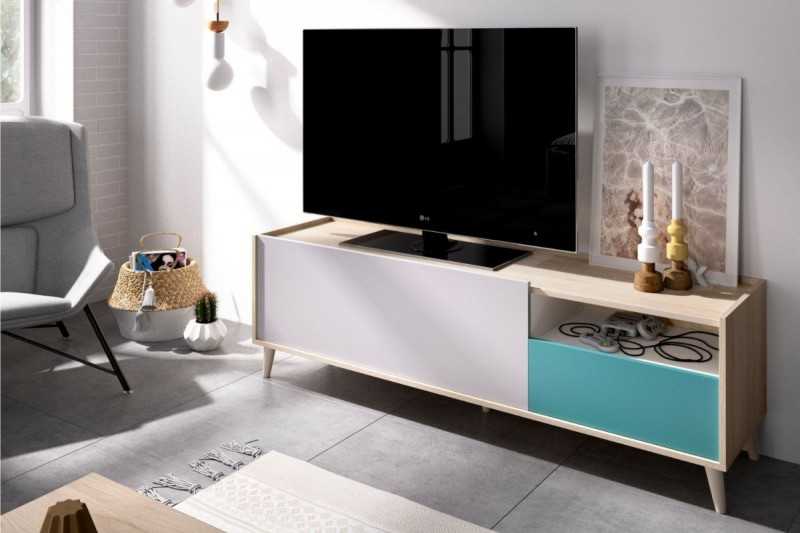 Galad mueble TV 200 cm moderno 2 puertas 3 cajones gris roble Galad