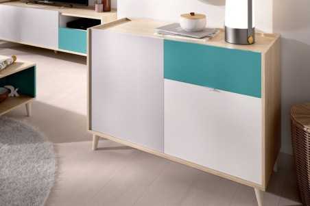 APARADOR MODELO NOVA 2 PUERTAS Y UN CAJON, NATURAL GRIS ESMERALDA Y BLANCO