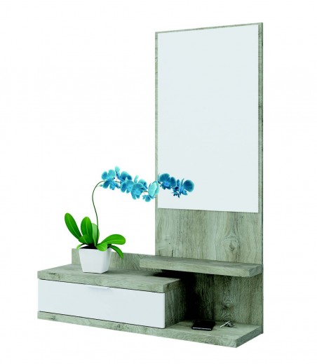 Recibidor con espejo modelo lia en color roble nordic y blanco artik