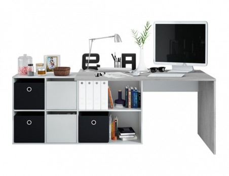 Mesa despacho con buc reversible modelo office en cemento/blanco